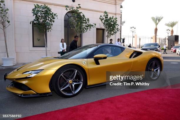 Ferrari sport car is seen at the "Ferrari" red carpet during the Red Sea International Film Festival 2023 on December 07, 2023 in Jeddah, Saudi...