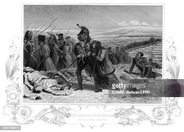 retreat of the french army from moscow - french army stock illustrations