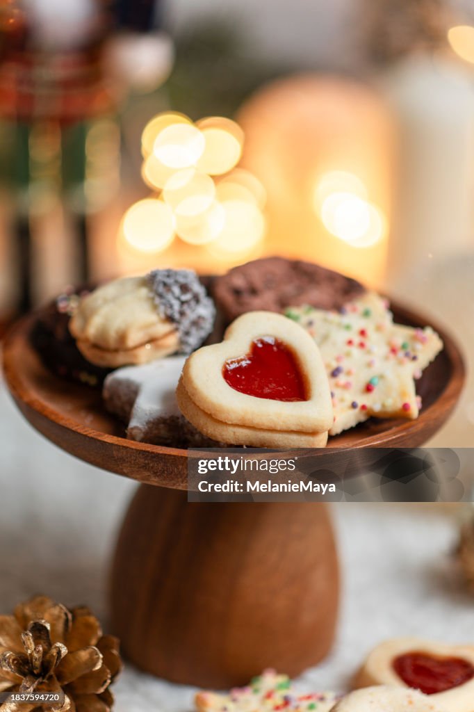 Homemade Christmas cookies in cozy kitchen with variety of biscuits and cookies