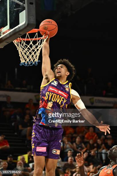 Jaylin Galloway of the Kings dunks during the round 10 NBL match between Cairns Taipans and Sydney Kings at Cairns Convention Centre, on December 07...