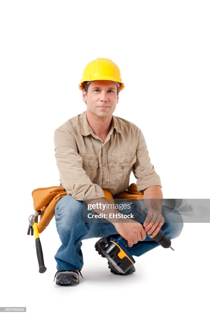 Construction Contractor Carpenter Isolated on White Background