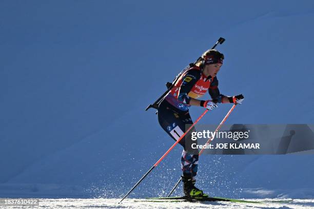 Norway's Karoline Knotten competes in the women's 4x6km relay event of the IBU Biathlon World Cup in Hochfilzen, Austria, on December 10, 2023.