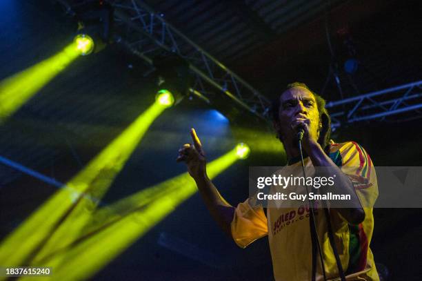Poet and campaigner Benjamin Zephania performs with his band The Revolutionary Minds at the Vegan Camp Out on August 21, 2021 in Bicester, England.
