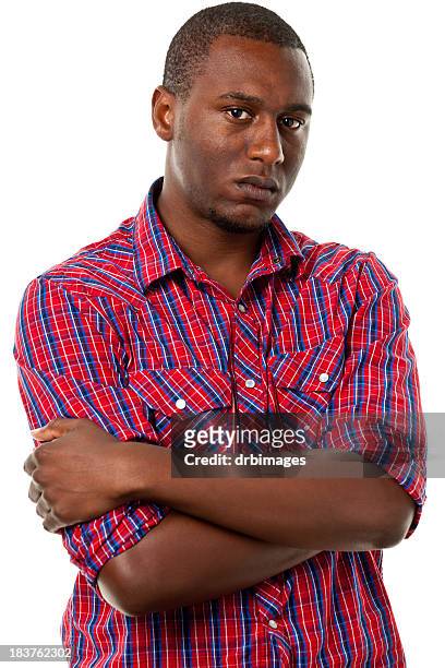junge männliche porträt - african male red shirt stock-fotos und bilder