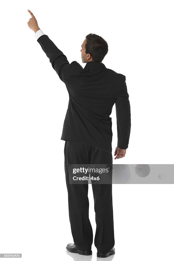 Businessman pointing rear view