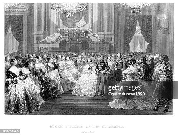 queen victoria and napoleon iii - evening ball stock illustrations