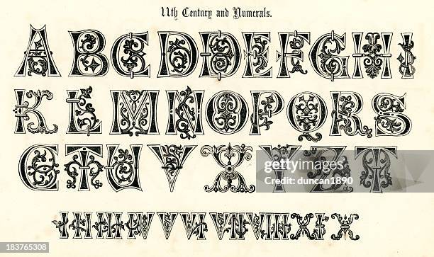 11th century medieval alphabet and numerals - medieval 幅插畫檔、美工圖案、卡通及圖標