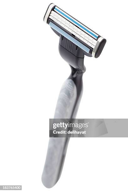 black razor on white background - scheermes stockfoto's en -beelden