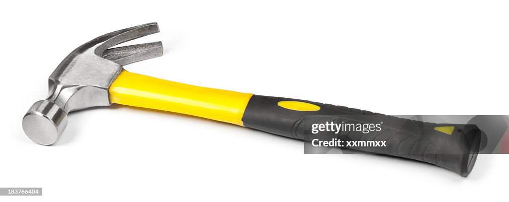 Yellow and black hammer isolated on a white background