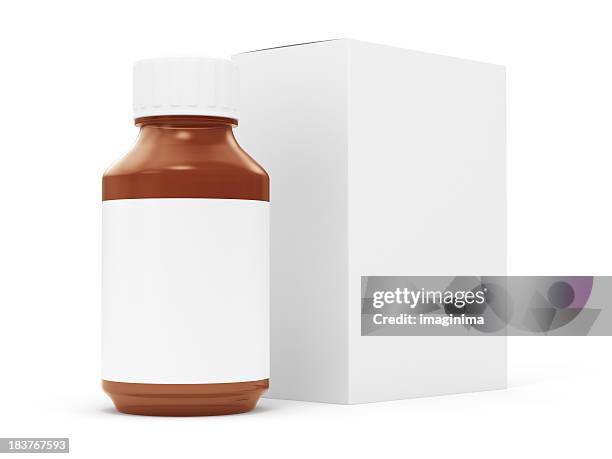 generic pill bottle and box - brown bottle stock pictures, royalty-free photos & images