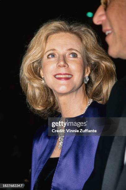 American actress Blythe Danner, wearing a blue jacket, attends the 19th Annual CableACE Awards, held at the Wiltern Theatre in Los Angeles,...