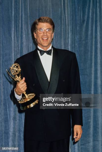 American actor Ted Danson, wearing a tuxedo and bow tie, in the press room of the 42nd Annual Primetime Emmy Awards, held at the Pasadena Civic...