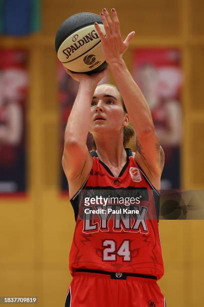 Anneli Maley of the Lynx shoots a free throw during the WNBL match between Perth Lynx and Melbourne Boomers at Bendat Basketball Stadium, on December...