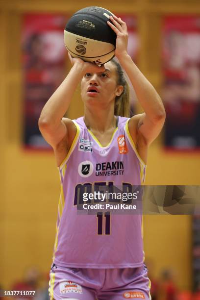 Tera Reed of the Boomers shoots a free throw during the WNBL match between Perth Lynx and Melbourne Boomers at Bendat Basketball Stadium, on December...