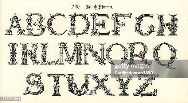 ilustrações de stock, clip art, desenhos animados e ícones de estilo do século 15 letras - fancy calligraphy alphabet