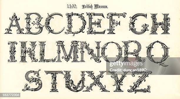 ilustrações de stock, clip art, desenhos animados e ícones de estilo do século 15 letras - medieval illuminated letter