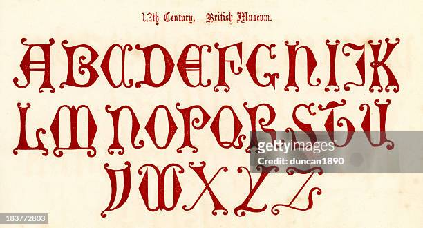 12. jahrhundert stil alphabet - illumination stock-grafiken, -clipart, -cartoons und -symbole