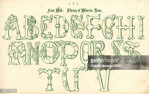 medieval italian style alphabet - u of t stock illustrations