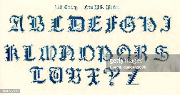 14. jahrhundert stil alphabet - b w stock-grafiken, -clipart, -cartoons und -symbole