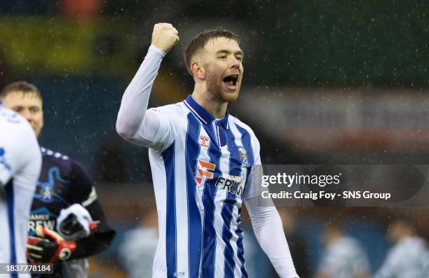 Kilmarnock's Stuart Findlay celebrates at full time after a cinch Premiership match between Kilmarnock and Celtic at Rugby Park, on December 10 in...