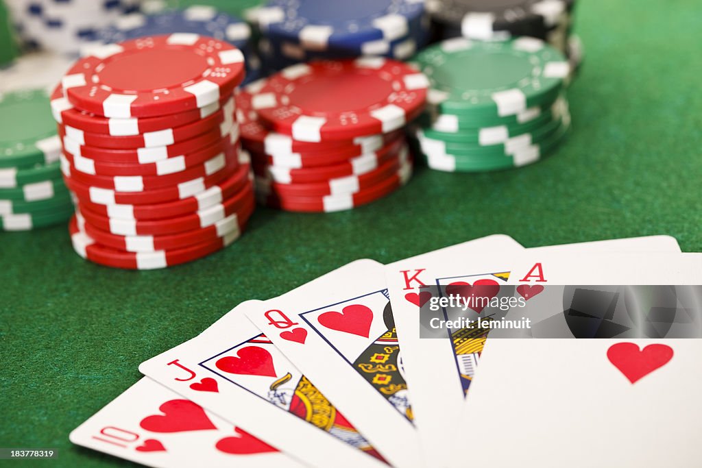 Royal flush und Poker, Glücksspiel-chips.