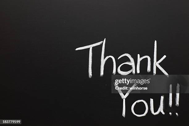 thank you wrote on a chalk board - grateful words stock pictures, royalty-free photos & images