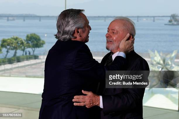 Brazilian President Luiz Inacio Lula da Silva greets Alberto Fernandez, President of Argentina during the 63rd Summit of Heads of State of Mercosur...