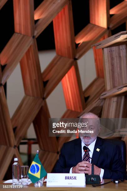 Brazilian President Luiz Inacio Lula da Silva speaks during the 63rd Summit of Heads of State of Mercosur and Associated States at Museum of Tomorrow...