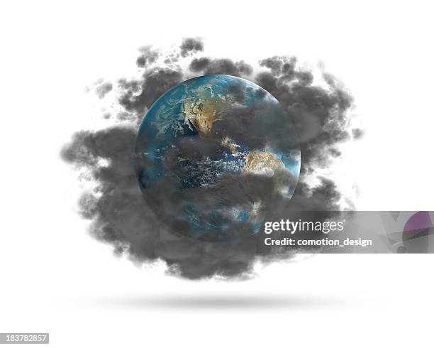 the earth hidden behind a cloud of pollution - broeikasgas stockfoto's en -beelden