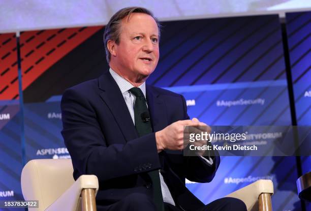 British Foreign Secretary David Cameron speaks at the Aspen Security Forum on December 07, 2023 in Washington, DC. Cameron spoke on the need to...