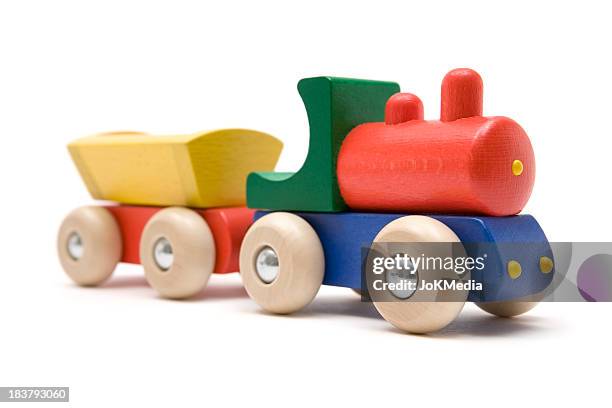 wooden toy train - miniature train stock pictures, royalty-free photos & images