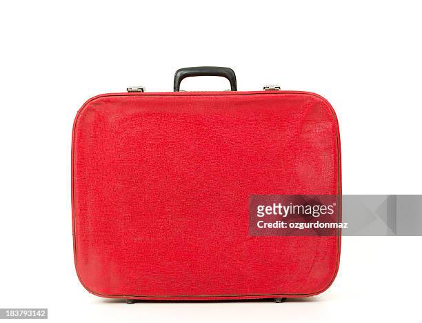 old fashioned rote koffer - vintage luggage stock-fotos und bilder