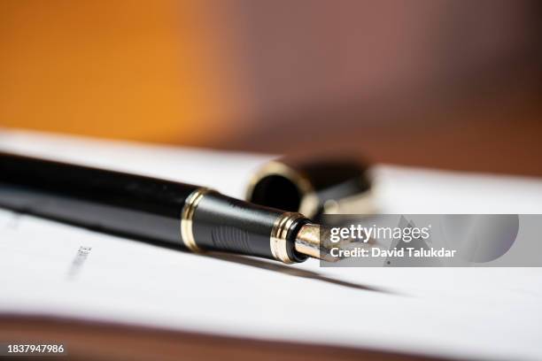 fountain pen on a legal document in a court - vulpen stockfoto's en -beelden
