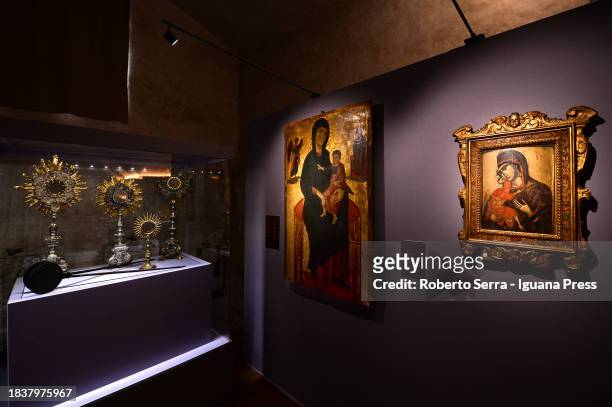 General view during the exhibition preview of "Pulcherrima Testimonia" at The Hall of Donatello at Basilica San Lorenzo on December 07, 2023 in...