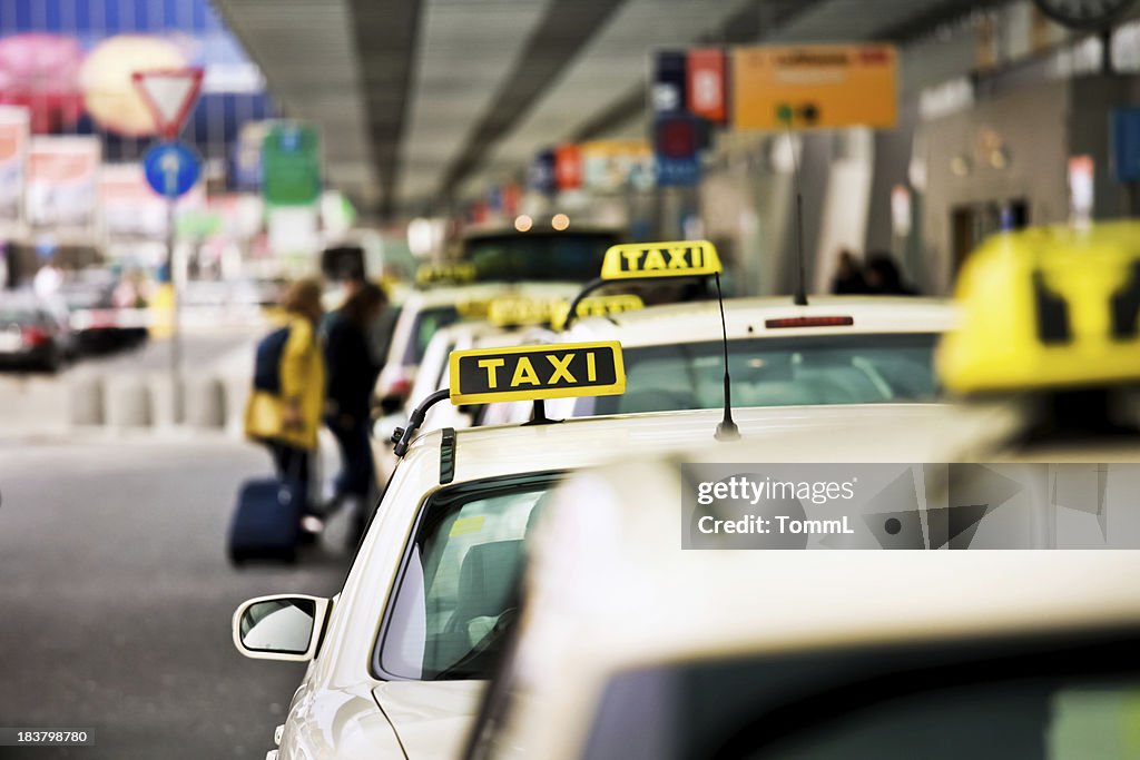 German taxi line up at airport