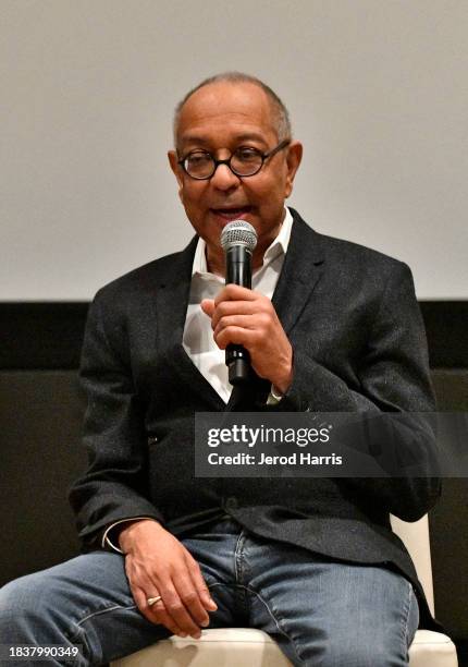 George C. Wolfe participates in a panel discussion during the Netflix's Rustin Tastemaker at The West Hollywood EDITION on December 05, 2023 in West...