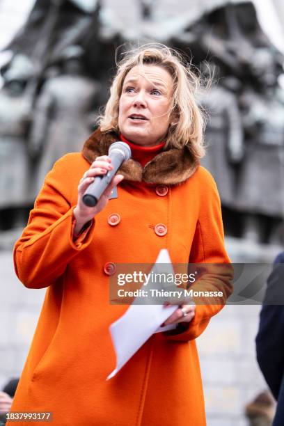 European Commission's coordinator on combating antisemitism and fostering Jewish life Baronesse Katharina von Schnurbein delivers a speech in front...