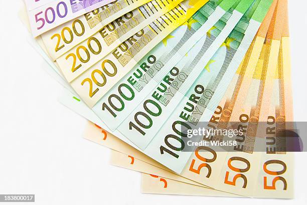fan of euro notes - hand fan stock pictures, royalty-free photos & images