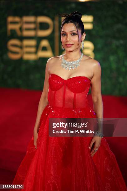 Jury member Freida Pinto attends the red carpet on the closing night of the Red Sea International Film Festival 2023 on December 07, 2023 in Jeddah,...