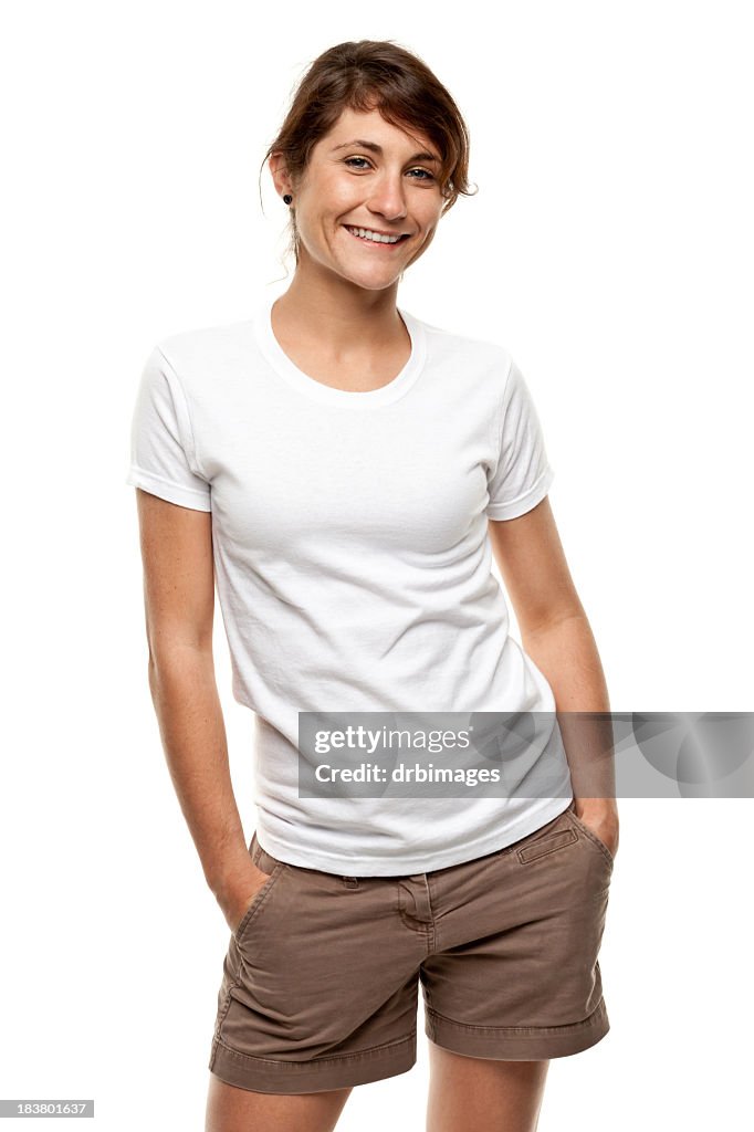 Happy Smiling Young Woman Three Quarter Length Portrait
