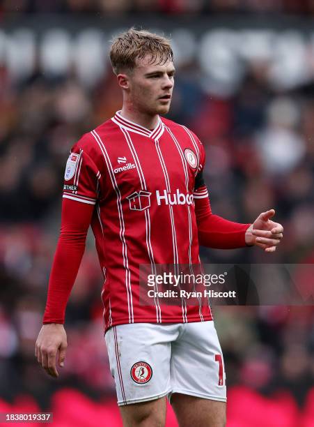 Tommy Conway of Bristol City looks on during the Sky Bet Championship match between Bristol City and Norwich City at Ashton Gate on December 03, 2023...