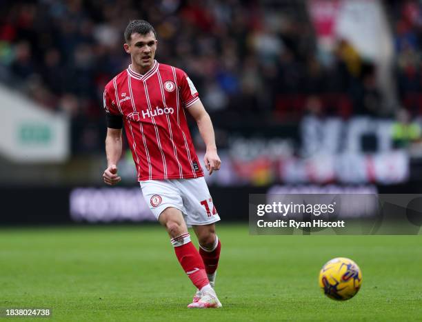 Jason Knight of Bristol City passes the ball during the Sky Bet Championship match between Bristol City and Norwich City at Ashton Gate on December...