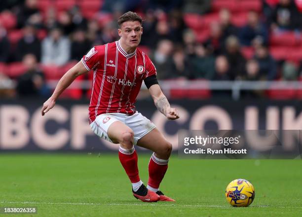 Cameron Pring of Bristol City passes the ball during the Sky Bet Championship match between Bristol City and Norwich City at Ashton Gate on December...