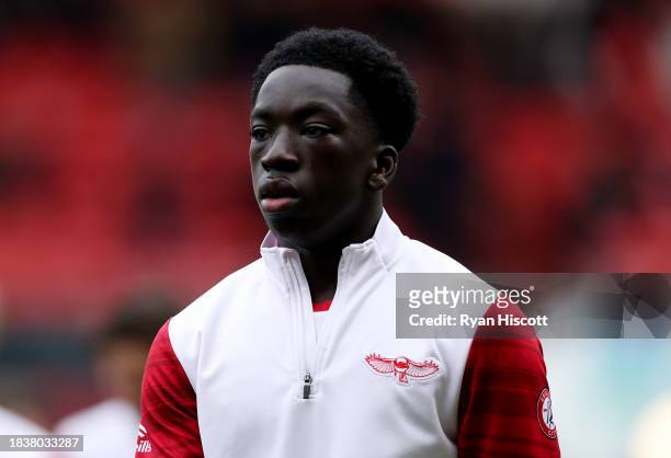 Ephraim Yeboah of Bristol City looks on prior to the Sky Bet Championship match between Bristol City and Norwich City at Ashton Gate on December 03,...