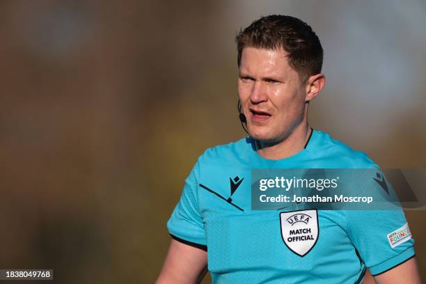 The Referee David Dickinson of Scotland reacts during the UEFA Youth League Group F match between AC Milan and Borussia Dortmund at Centro Sportivo...