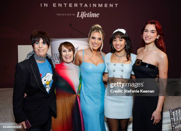 Diane Warren, Victoria Gold, EVP & Publisher at THR, Lele Pons, Xochitl Gomez and Dua Lipa attends The Hollywood Reporter's Women in Entertainment...