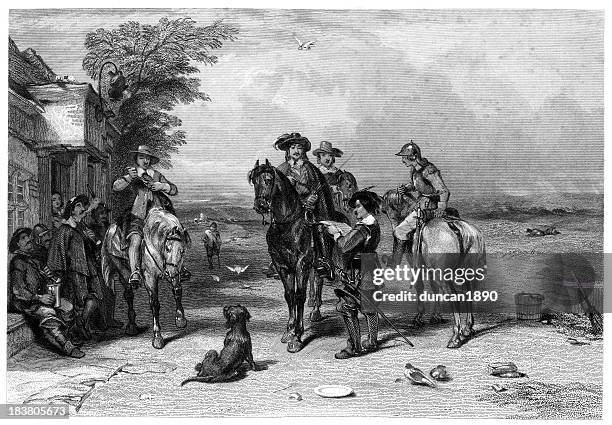 king charles i on his journey to the scots - civil war stock illustrations