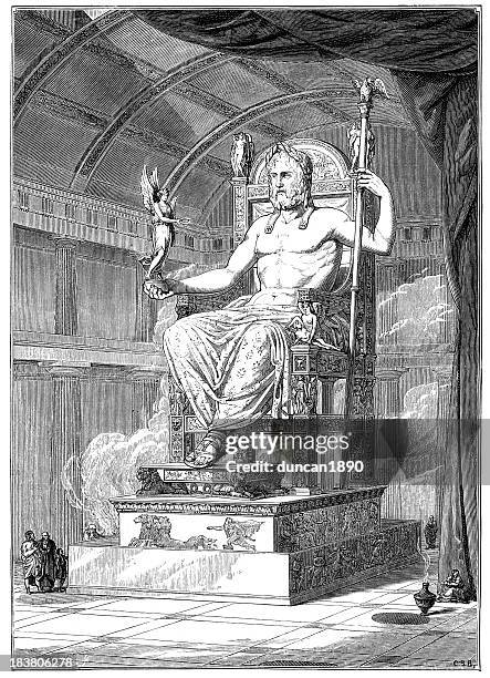 statue of zeus at olympia - god stock illustrations