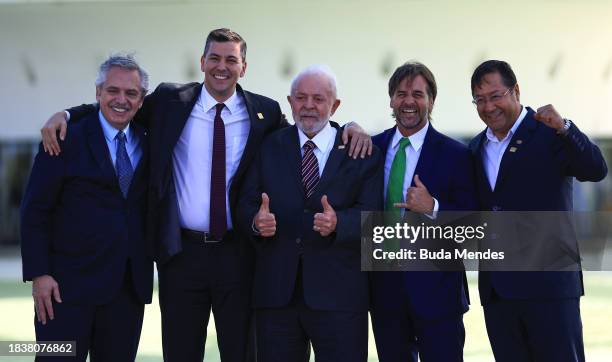 Alberto Fernandez, President of Argentina, Santiago Pena Palacios, President of Paraguay, Luiz Inacio Lula da Silva, President of Brazil, Luis...