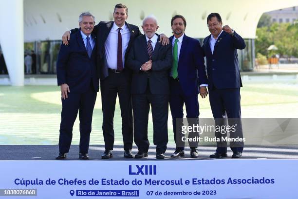 Alberto Fernandez, President of Argentina, Santiago Pena Palacios, President of Paraguay, Luiz Inacio Lula da Silva, President of Brazil, Luis...